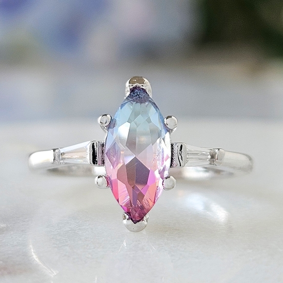 Pink & Purple marquise Gemstone Ring, real 925 Sterling Silver Charmed Aroma - Picture 2 of 4